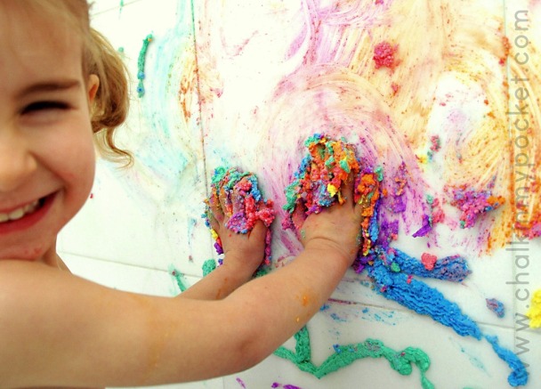 bathtub puffy paint, diy bath paint, tactile art experiences for baby, hands on art